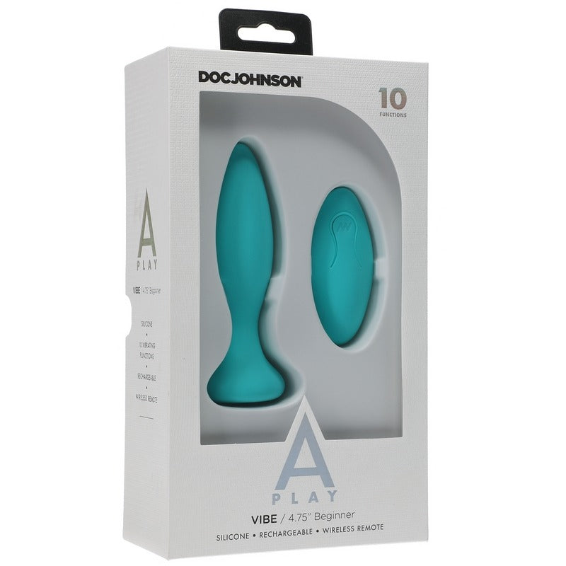Doc Johnson Play Beginner Vibe Silicone Anal Plug with Remote Teal 10 Functions