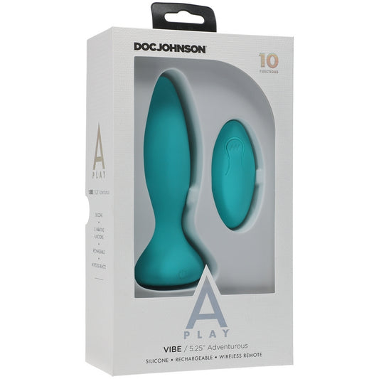 Doc Johnson Play Adventurous Vibe Silicone Anal Plug with Remote Teal 10 Functions