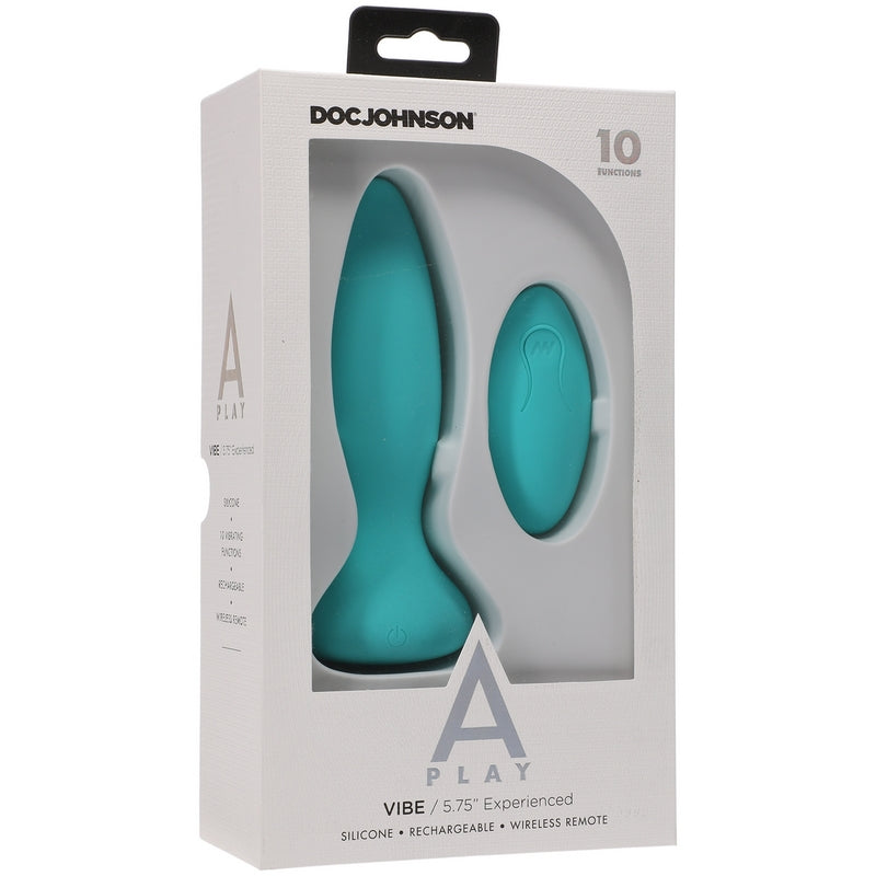 Doc Johnson Play Experienced Vibe Silicone Anal Plug with Remote Teal 10 Functions
