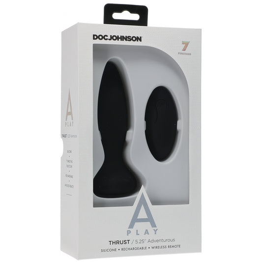 Doc Johnson Play Adventurous Thrust Silicone Anal Plug with Remote Black - 7 Functions
