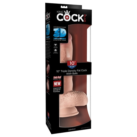 Pipedream Products King Cock Plus 10 Triple Density Fat Cock with Balls Beige