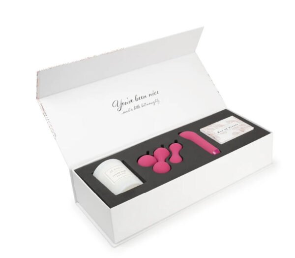 Je Joue Nice and Naughty Gift Set: White, Pink - Candle, Ami, G-Spot Bullet, Treat Cards