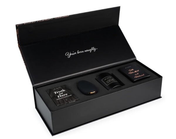 Je Joue Naughty Gift Set: Black Truth or Dare Cards, Mimi, Massage Candle, Silk Blindfold & Restraint